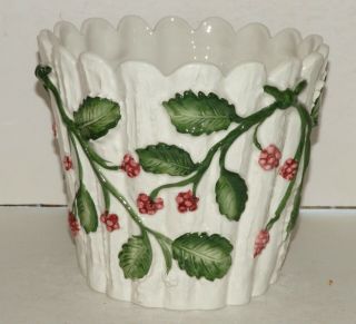 Tiffany & Co Planter Berries White Fluted Ceramic Italy Hand Painted Rare Vtg