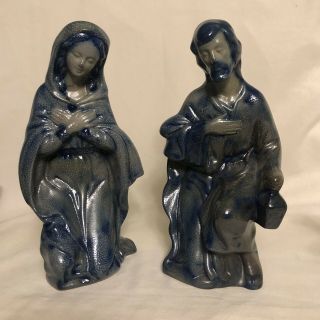 Beaumont Brothers Pottery BBP Blue Salt Glaze Nativity Jesus Mary Joseph 6 Piece 3