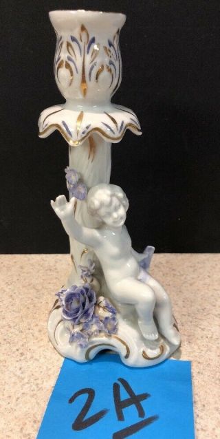 Antique Dresden Germany Porcelain Angel/cherub Candle Holder Capodimonte Blue