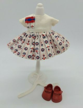 Vintage 1950s Nancy Ann Storybook Muffie Doll Sailor Dress And Red Shoes