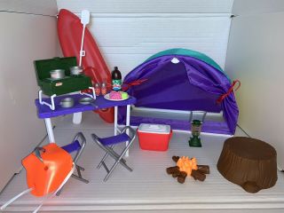 Barbie Coleman Camping Gear Playset Tent Fire Table Chairs Kayak (no Dolls)