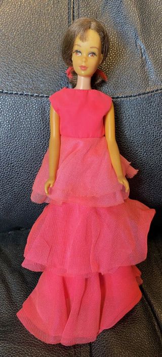 1969 - 71 Francie Barbie Doll - Short Flip Brunette Hair W/ Pink Dress