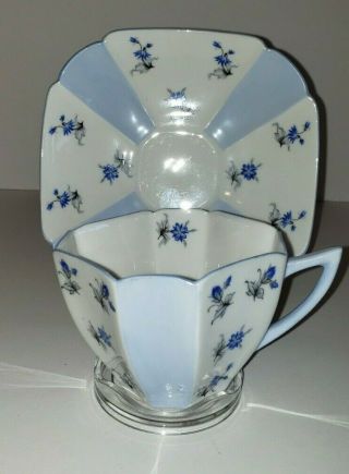 Shelley Queen Ann Tea Cup & Saucer Charm Pattern / Light Blue Panels