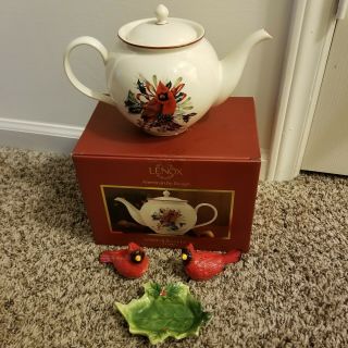 Lenox Winter Greetings 40oz Collectible Cardinal Teapot,  Salt & Pepper Shakers