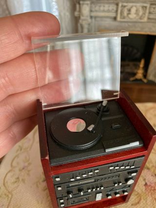 Vintage Miniature Dollhouse 1:12 Retro Cherry Wood Acrylic Stereo Cabinet 1990 ' s 2