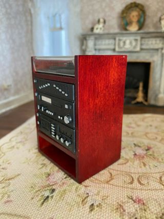 Vintage Miniature Dollhouse 1:12 Retro Cherry Wood Acrylic Stereo Cabinet 1990 ' s 3