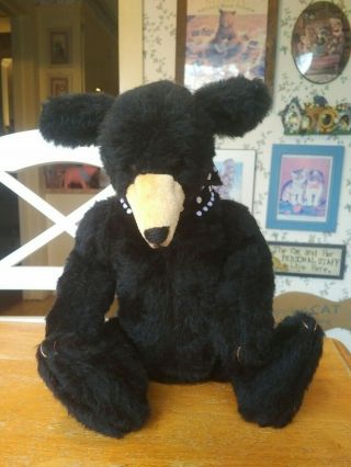 Black Plush Artist Teddy Bear by Linda Spiegel of Bearly There,  12in EUC 2