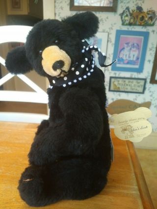 Black Plush Artist Teddy Bear by Linda Spiegel of Bearly There,  12in EUC 3