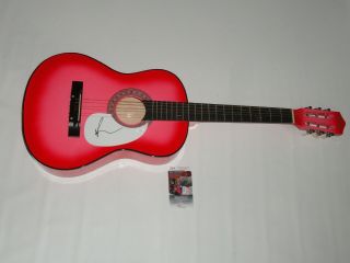 Bebe Rexha Signed Hot Pink Acoustic Guitar Autographed Proof Jsa