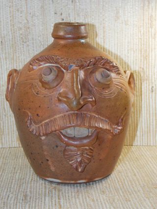 Vintage Southern Stoneware Pottery Marked Face Jug - Distinguished Fellow