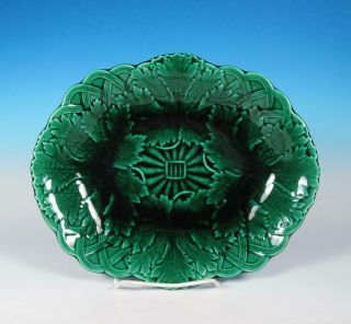 Wedgwood England Antique Majolica Emerald Green Grape Leaf 11 " Platter Low Bowl
