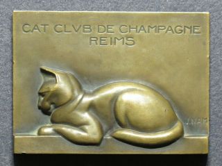 French Art Deco Bronze Plaque Cat Club De Champagne By Nam (ca.  1930)