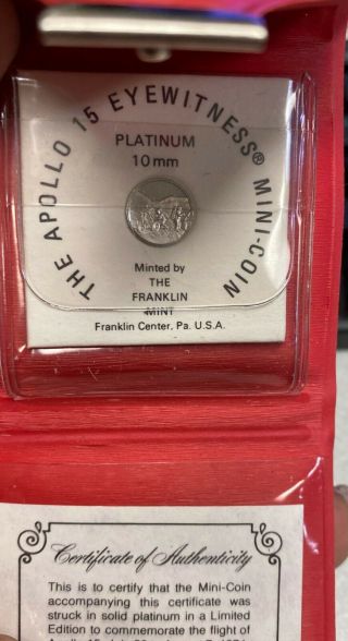1971 The Apollo 15 Eyewitness Mini Coin Platinum Franklin W/ 1.  3 Grams