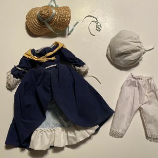 Vtg Doll Dress Clothes Blue Prairie Victorian Bonnet Fits 15” - 16” Dolls Scarf