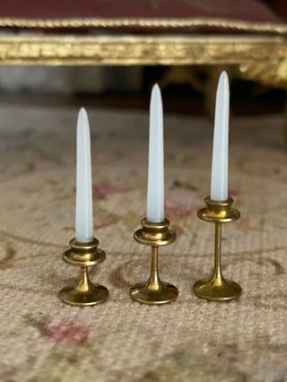 Vintage Miniature Dollhouse 1:12 Trio Graduated Brass Candlesticks Home Decor