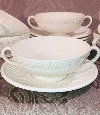 Vintage Wedgwood England Set Of 6 Cream Soup Double Handled Bowls And Saucers