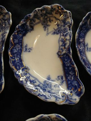 Set of 10 Bone Plates Henry Alcock Manhattan Flow Blue Semi Porcelain c1900 3