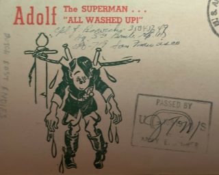 Wwii Patriotic Hitler Superman All Washed Up 1945 Postage Cover Examined