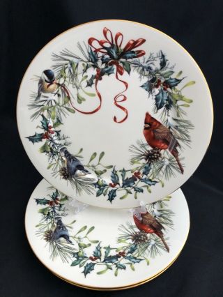 Set/3 Lenox China Winter Greetings 10 - 7/8 " Dinner Plates Cardinal Bird Holiday
