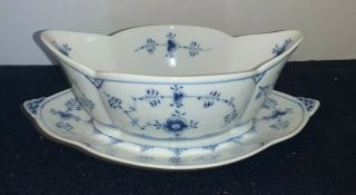 Royal Copenhagen Blue Fluted Gravy Boat With Attached Underplate (denmark)