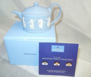 Wedgwood Cream On Lavender Jasperware Miniature Dancing Hours Teapot & Box Exc