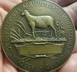 Ancient French Medal Agriculture Sheep Wine Plow Marianne 51mm Bronze A.  Bertrand