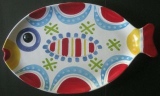Vietri Fish Platter Art Pottery Hand Painted Ceramic Red Blues Green Italy Fun