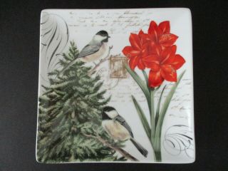 Grace ' s Teaware Square Accent Salad Plates With Bird & Flower Set of 6 NWT 2
