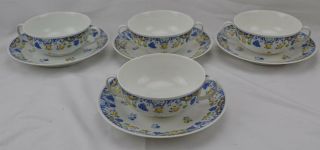 Set Of 4 Raynaud Ceralene Limoges Cream Soup Bowls Underplates Grapes Pears