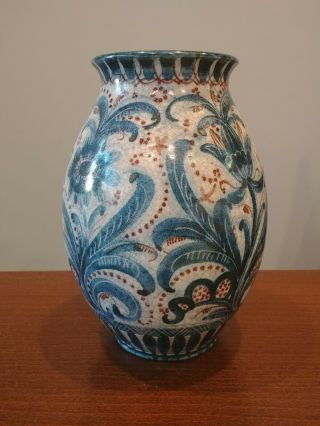 Vtg Studio Art Pottery Glazed Cramic Floral Vase Modern Deco Marked Logo