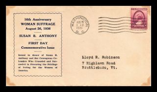 Dr Jim Stamps Us Susan B Anthony Woman Suffrage First Day Cover Scott 784