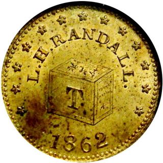 1862 Grand Rapids Michigan Civil War Token Randall Young Hyson Tea Box Ngc Ms64