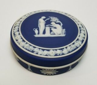 Antique 1891 - 1908 Wedgwood Cobalt Blue Jasperware Smudge Pomade Box Powder Jar