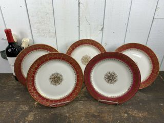 Antique J.  Pouyat Set Of 5 Limoges France Gold & Red Dinner Plates