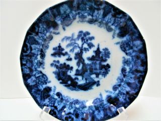 Antique 1850 Flow Blue 9 1/4 " Plate " Scinde " Pattern By T.  Walker