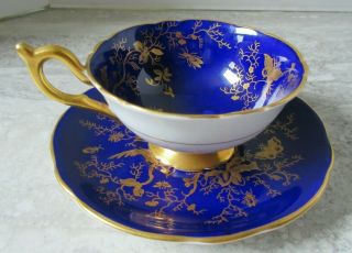 Old Vintage Coalport Cairo Cobalt Blue & Gold Porcelain Cup & Saucer