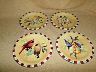 4 Lenox Winter Greetings Everyday Nuthatch Goldfinch Cardinal Salad Plates