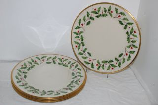 Set Of 4 Lenox Holiday Holly/berry Christmas 10.  75 " Dinner Plates