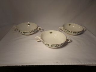 Lovely Set Of 3 Hall China Cameo Rose Two Handled 5 " Cream Soup Bowls - Nr
