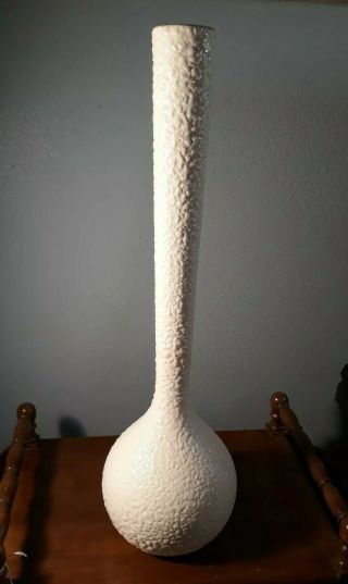 Vintage Midcentury Royal Haeger Pottery Textured White Vase Turquoise Inside 22 "