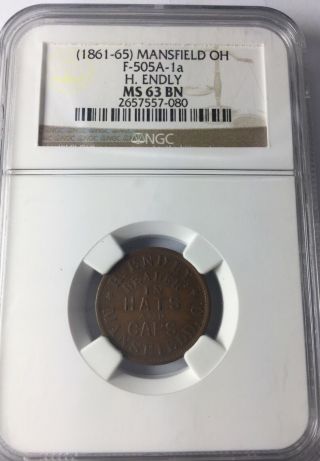 Oh Mansfield F - 505a - 1a H.  Endly Ngc Ms63bn R - 2 Civil War Store Card