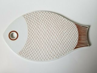 Arabia Finland Kala Ceramic Fish Trivet Cutting Board White Brown