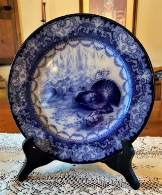 Antique Doulton Watteau Burslem Flow Blue Turkey Dinner Plate - Pristine