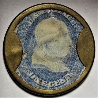 1862 Ayers Sarsaparilla One Cent Civil War Encased Postage Stamp 1c Ep - 4b