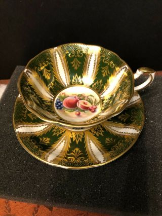 Paragon By Appointment To Her Majesty Fruit Orchard Green Gold Teacup Saucer