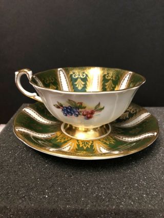 Paragon By Appointment to Her Majesty Fruit Orchard Green Gold Teacup Saucer 2