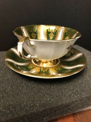 Paragon By Appointment to Her Majesty Fruit Orchard Green Gold Teacup Saucer 3