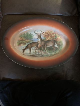 Antique Tst Latona Deer Buck Wildlife Platter With 5 Latona Dinner Plates