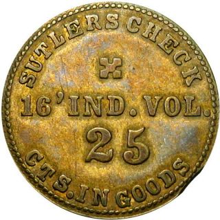 16th Indiana Volunteers Military Civil War Sutler Token