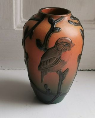 Rare Vgt.  Art Nouveau P.  Ipsen Pottery Vase With Bird And Branch Decorations